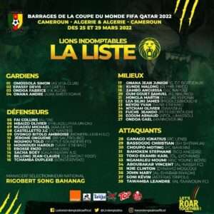 Cameroon head Coach Rigobert Song named his 38 man preliminary squad