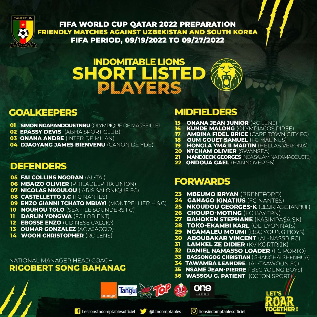 BREAKING NEWS: Rigobert Song names a 34 man shortlist for Indomitable lions September fixtures, Wassou, Mbeumo makes the list